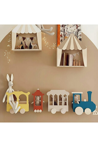 Pooki playroom Ahşap Tren Rafı / Tren Raf / Ahşap Tren Raf