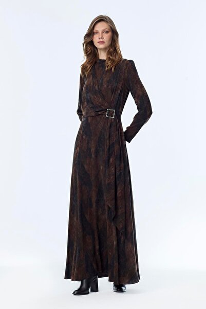 Zühre Silk Cupra Brown Dress with Buckle Detail E-0539