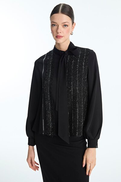 Zühre Black Double Suit with Silvery Collar Detail Tk-1675