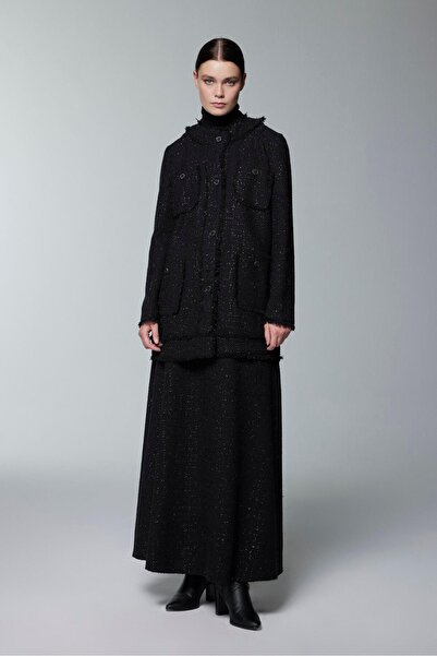 Zühre Tweed Textured Pocket Detailed Black Jacket C-0151