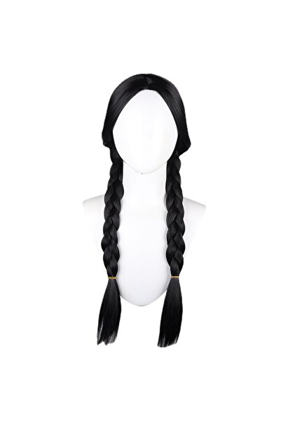 zola Περούκα από συνθετική τρίχα, σχέδιο Wednesday Addams, δύο πλεγμένες ουρέ...