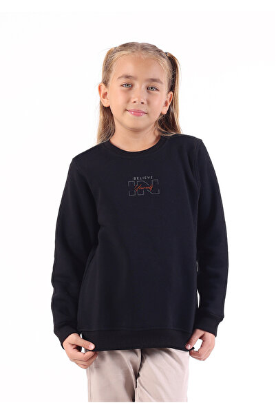 Rekormoda Детски комплект от 3 части, черен-прахово син, 3 нишки, изгладена суитшърт с принт, 5-14 години