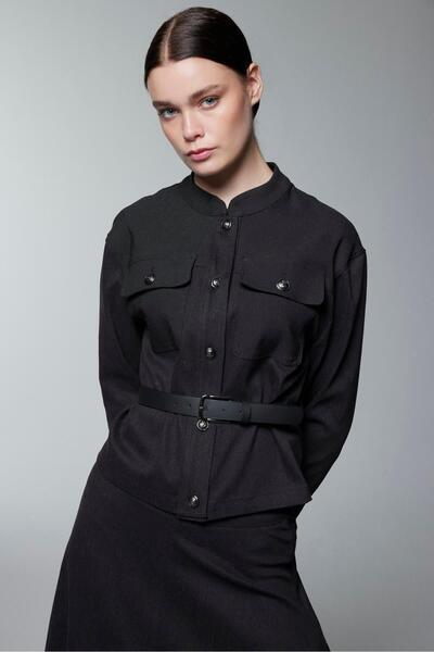Zühre Pocket Detailed Waist Belted Anthracite Double Suit Tk-1671