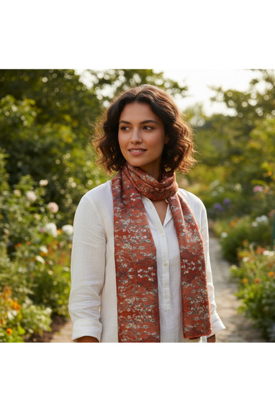 tuaipek ORANGE BLOSSOM Desen Şık & Zarif Kadın Aksesuarı Saten Fular 30x165cm