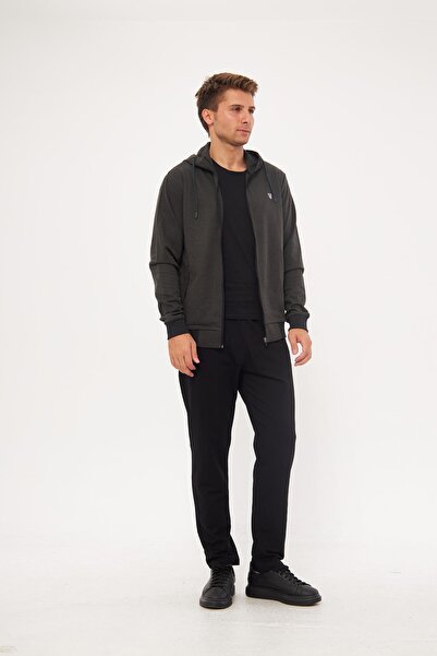 Marco Ferry Men's Cotton Full Zip Hooded Tracksuit Set Khaki 5296-H