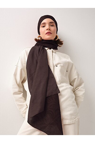 Ayshara Rûmî Sema cu model monogramă cu două fețe Șal - Maro ciocolatiu