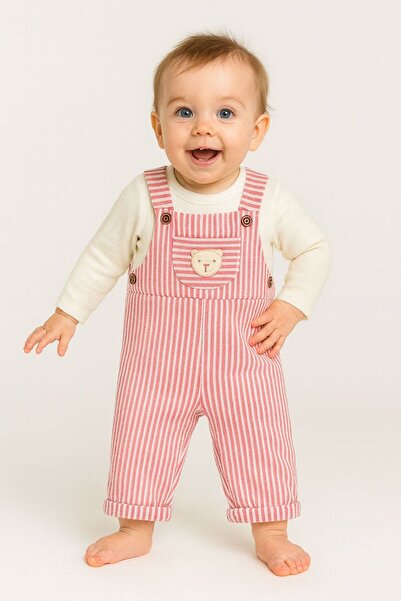Babito Baby Boys' Striped Tracksuit with Slopetli Teddy Bear Design and Ic Badili Double Set