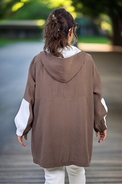 yagmurberen K Hooded Modal Fabric Large Size Seasonal Thin Safari Jacket with Pockets and Zippers