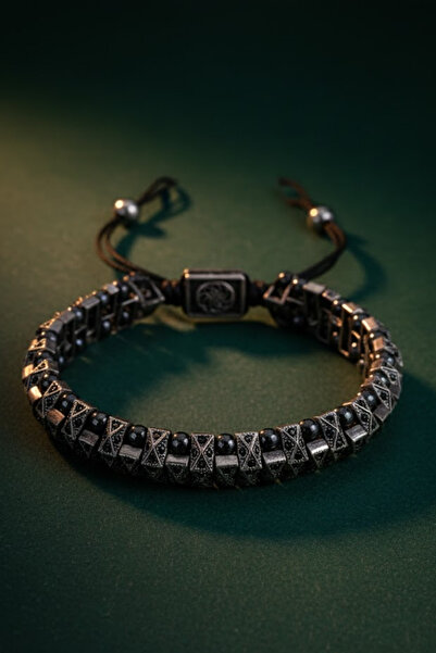 OSMANLI GÜMÜŞ Erkek Bijüteri Ayarlanabilir Makrome Kordon Gotik Tarz Hematit ...