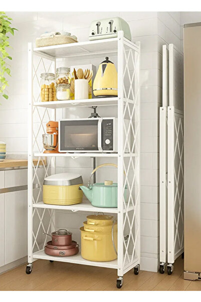 HayaBazaar 5 Tier Foldable Moveable Metal Storage Rack,White,71x36x163cm