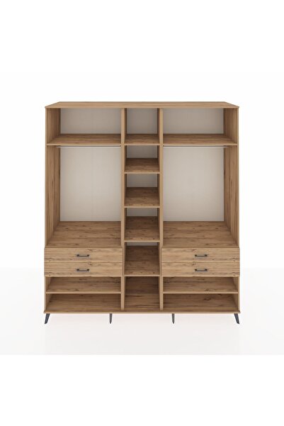 Dienni Kronos Dolap 11 Raflı 4 Çekmeceli 2 Askılı 220x59x243 Çam-Çam/Çam