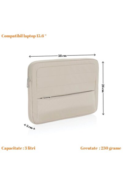 RONIC X Husă pentru laptop Armond, 15,6 inch, materiale, buzunar frontal cu fermoar, bej