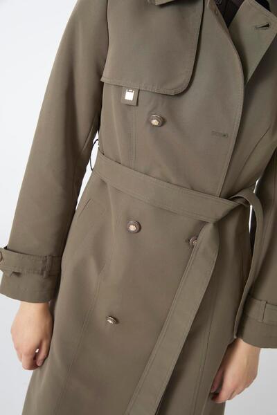 Zühre Gömlek Yaka Kuşaklı Haki Trençkot 13751