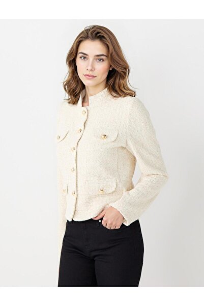 Jimmy Key Εκρού υφαντό μπουφάν με λεπτομέρεια από μεταλλικό κουμπί