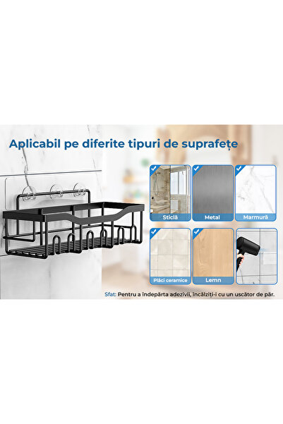Gadgetry Shower Shelf, Bathroom and Kitchen Shelf, set of 6 shower shelves, Mounting Without Holes