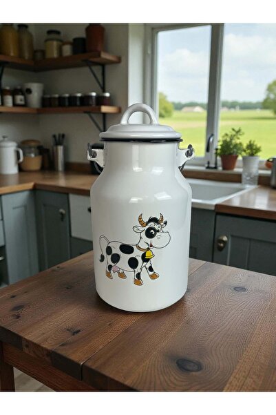 Emailul Medias Enameled milk jug 2L, with lid, cow decoration