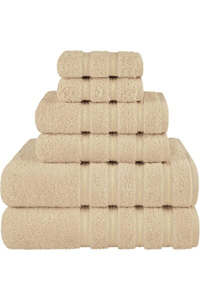 DAVEZA Set of 6 Premium Daveza Towels, 600 GSM, 100% Turkish Cotton, Beige