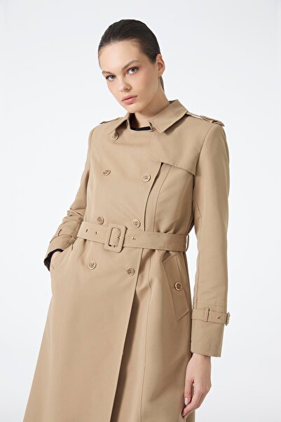Zühre Double-Breasted Collar Belted Long Mink Trench Coat 12528