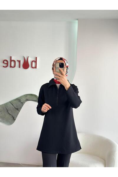 Armine Trend Yakası Taşlı Tunik 25KT406 Siyah