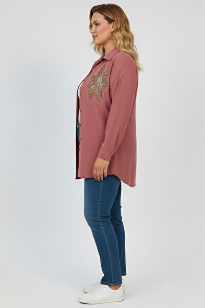 Koza Butik Women's Plus Size Sequin Embroidered Long Sleeve Shirt 1985-26
