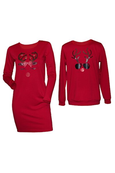 Atelier Anca Socolovschi Couple clothing set, red with reindeer print, size M women and men L