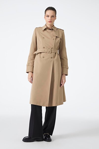 Zühre Double-Breasted Collar Belted Long Mink Trench Coat 12528
