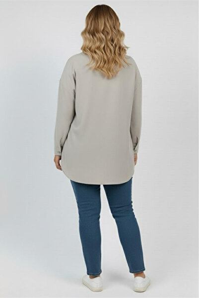 Koza Butik Women's Plus Size Sequin Embroidered Long Sleeve Shirt 1985-26