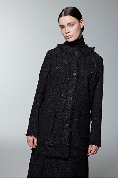 Zühre Tweed Textured Pocket Detailed Black Jacket C-0151