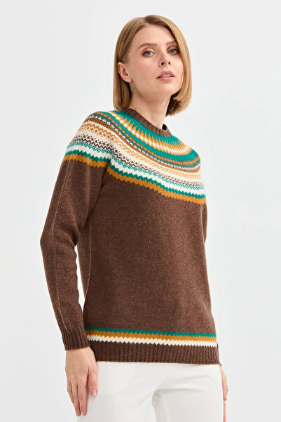 Desen Triko Γυναικείο πουλόβερ από μαλλί ζακάρ με λαιμόκοψη O.Blue