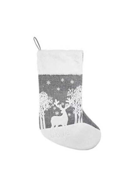 OEM Șosetă decorativă de Crăciun gri cu reni, 41 cm