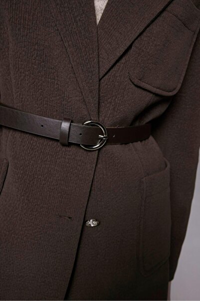 Zühre Double-Breasted Khaki Jacket with Collar Belt Detail C-0170