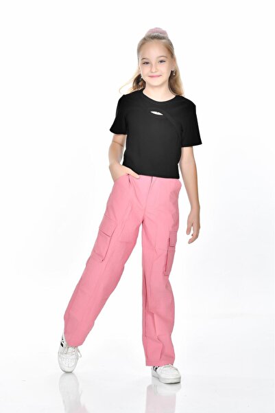 Kamex Parachute Cargo Pocket Buttoned Zippered School Girl's Trousers