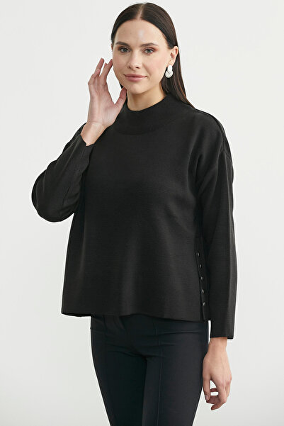 Sementa Oversize Dik Yaka Triko Kazak - Siyah