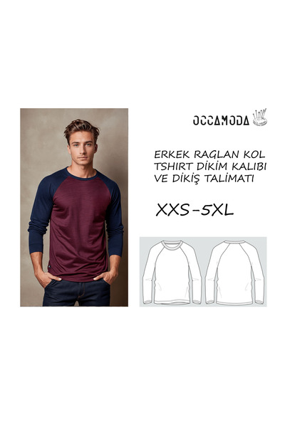 Handmade Klasik Raglan Uzun Kollu Serili Erkek Tshirt Dikiş Kalıbı ve Dikim T...