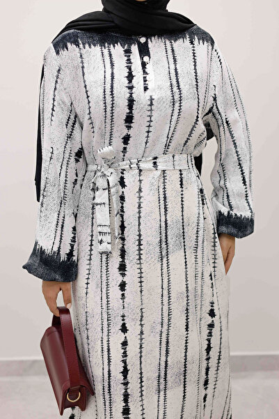 Tesettür Dünyası Φόρεμα βατίκ με σχέδιο βισκόζης TSD250229 Μαύρο