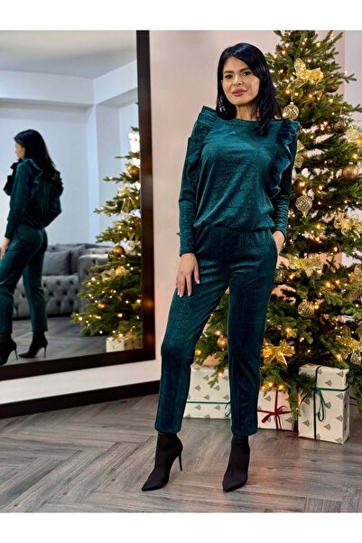 RAMONA BADESCU EXCLUSIVE Costum din catifea strălucitoare cu volane