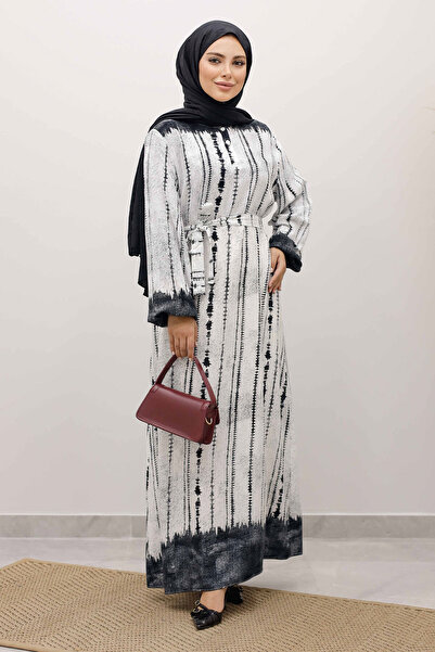 Tesettür Dünyası Φόρεμα βατίκ με σχέδιο βισκόζης TSD250229 Μαύρο