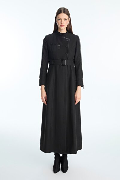 Zühre Hakim Collar Zipper Detailed Black Overcoat 13915