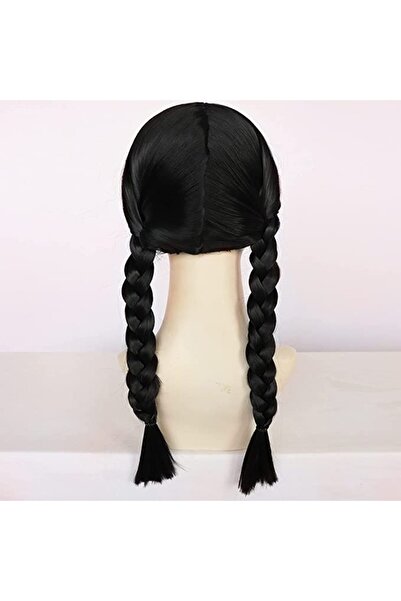 zola Women's synthetic hair wig, long hair in braids and bangs, black, 55 cm