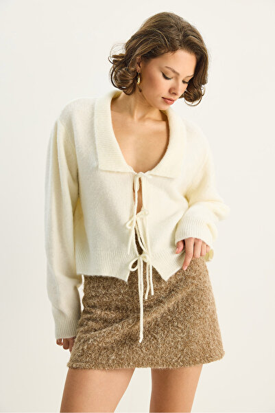 Bianco Lucci Women's Collared Tie Detail Knitwear Cardigan 9061 60283751