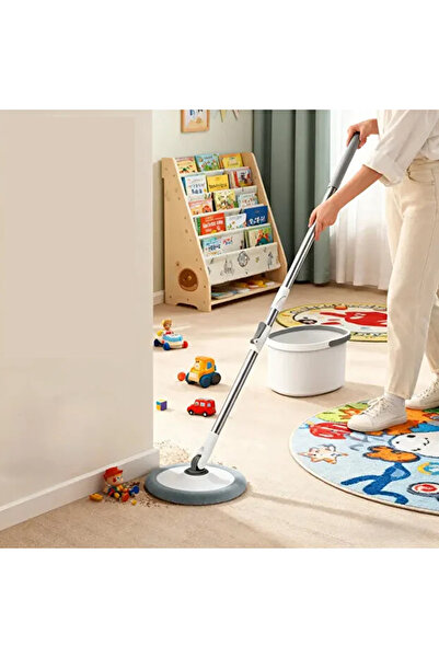 HayaBazaar Rotary Squeeze Mop with Bucket,Free Wringing Floor Clean Mop with Pads