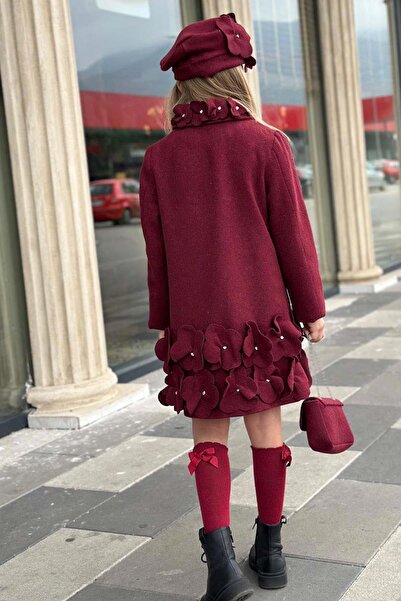 Riccotarz Bluza pentru fetiță cu detaliu de piatră și trifoi, cu nasturi cu apăsare, culoare burgundy