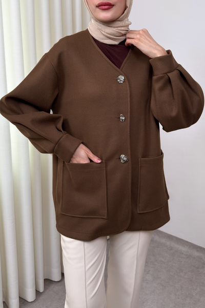 zhrcelebi V-Neck Cashmere Jacket 0041 - Brown