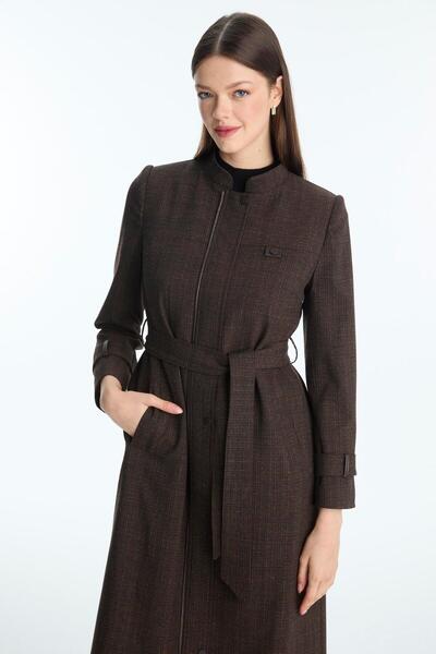 Zühre Hakim Collared Belted Brown Overcoat 13958