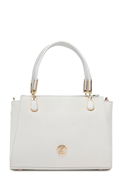 Zühre Textured Zipper Closure White Hand and Shoulder Bag Z0047