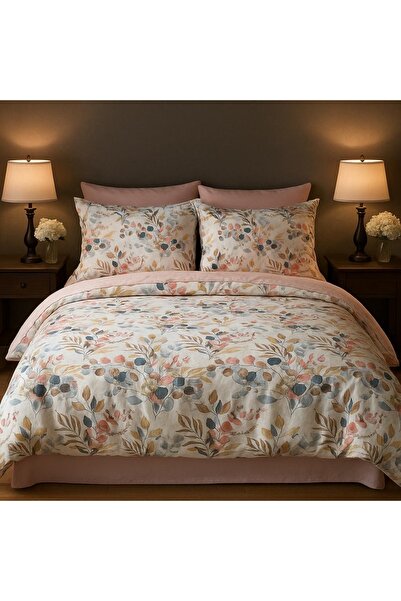 MyStory Home طقم غطاء لحاف مزدوج مع ملاءة مطاطية باللون الوردي الأوكالبتوس