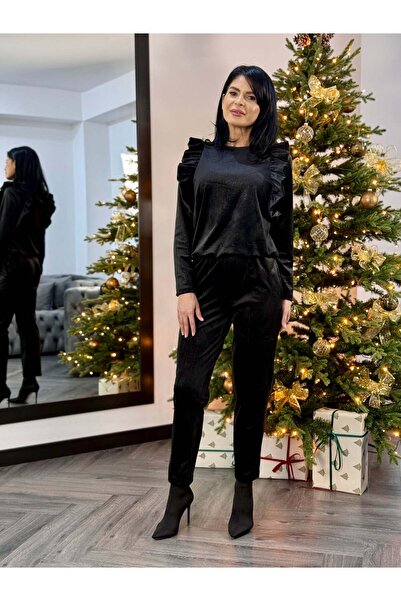 RAMONA BADESCU EXCLUSIVE Costum din catifea strălucitoare cu volane