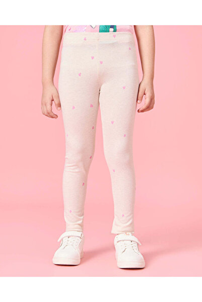 REDTAG Girls Ecru Heart Print Leggings
