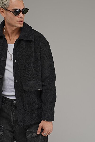 king brich Shirt Collar Buttoned Oversized Pattern Men's Fleece