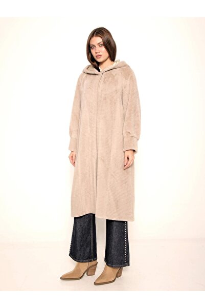 Coral Geniş Manşetli Kürk Kaban 70046 Taş